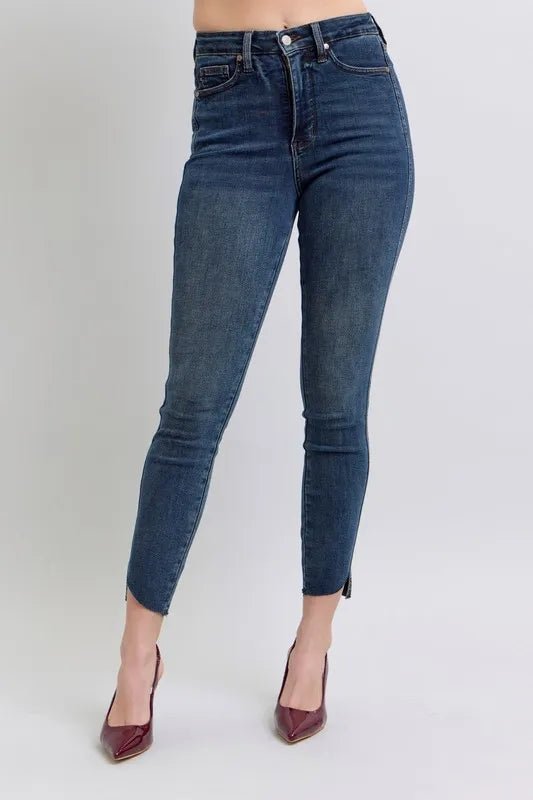 Judy Blue - High Waist Side - Slit Skinny Jeans – Dark Wash
