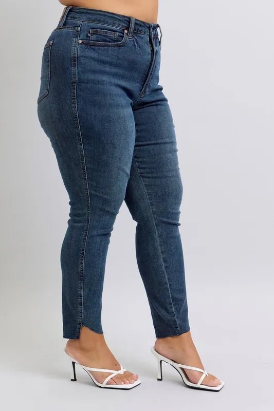 Judy Blue - High Waist Side - Slit Skinny Jeans – Dark Wash