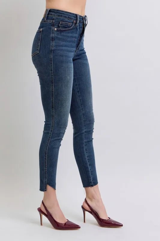 Judy Blue - High Waist Side - Slit Skinny Jeans – Dark Wash