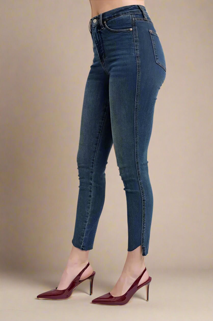 Judy Blue - High Waist Side - Slit Skinny Jeans – Dark Wash