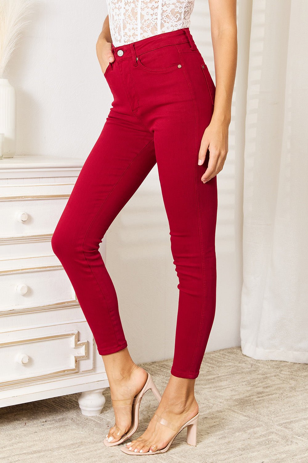 Judy Blue - High Waist Tummy Control Skinny Jeans in Scarlet