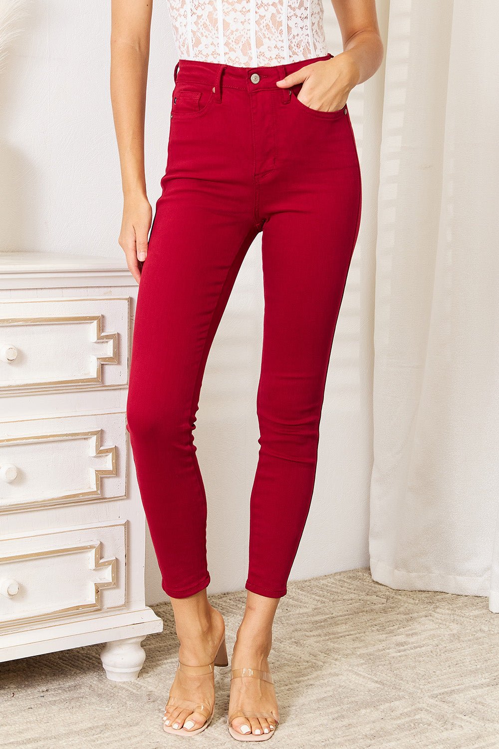 Judy Blue - High Waist Tummy Control Skinny Jeans in Scarlet