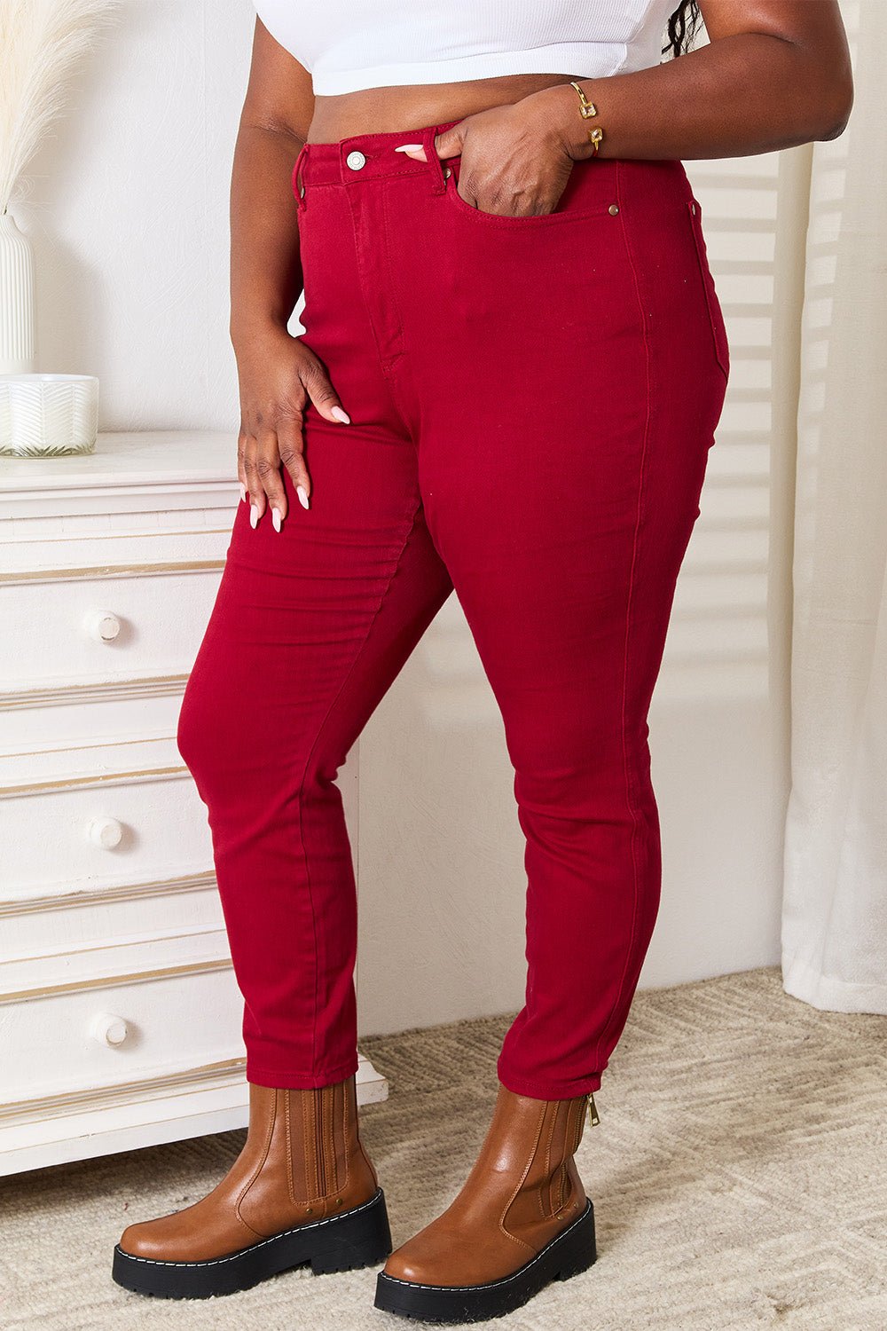 Judy Blue - High Waist Tummy Control Skinny Jeans in Scarlet