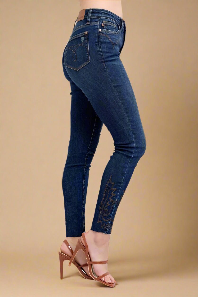 Judy Blue - Indigo Embroidered Skinny Jeans
