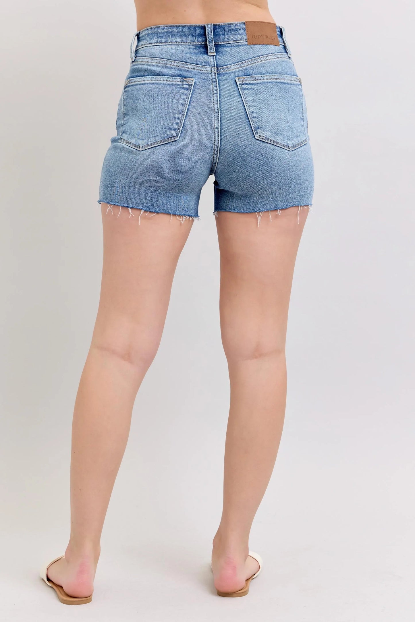 Judy Blue - Light Wash Distressed High Rise Denim Shorts