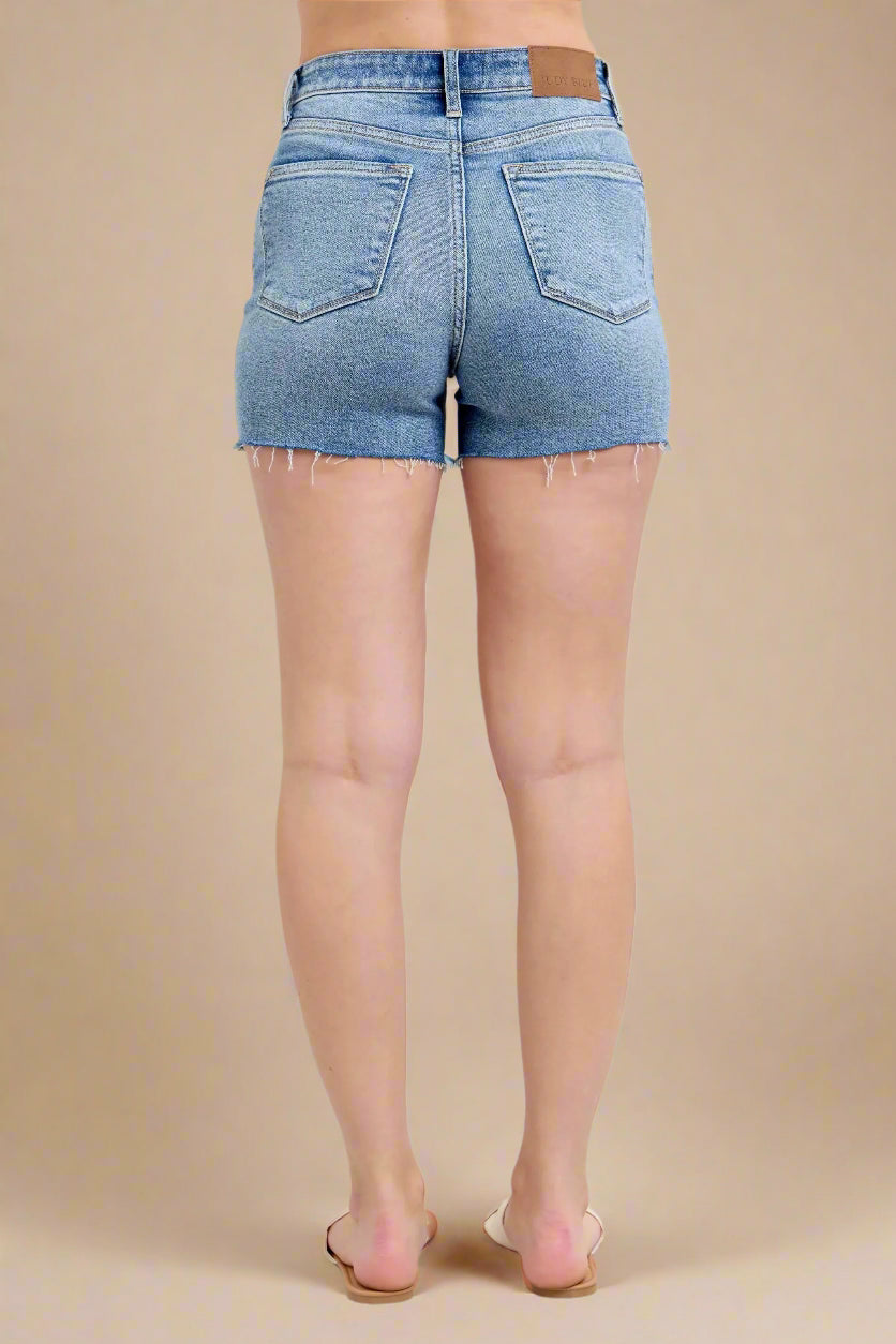 Judy Blue - Light Wash Distressed High Rise Denim Shorts
