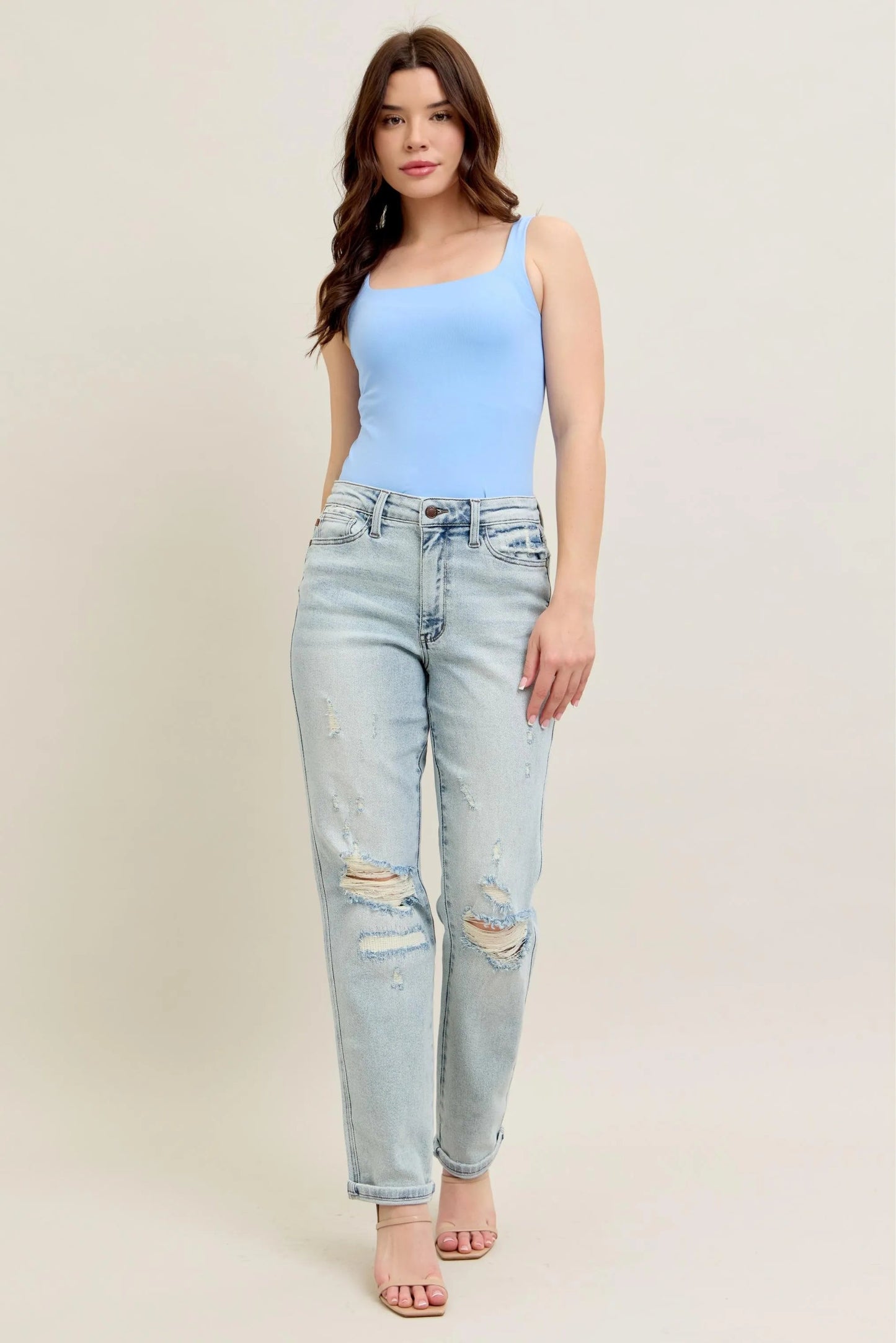 Judy Blue - Light Wash Distressed Straight Leg Jeans