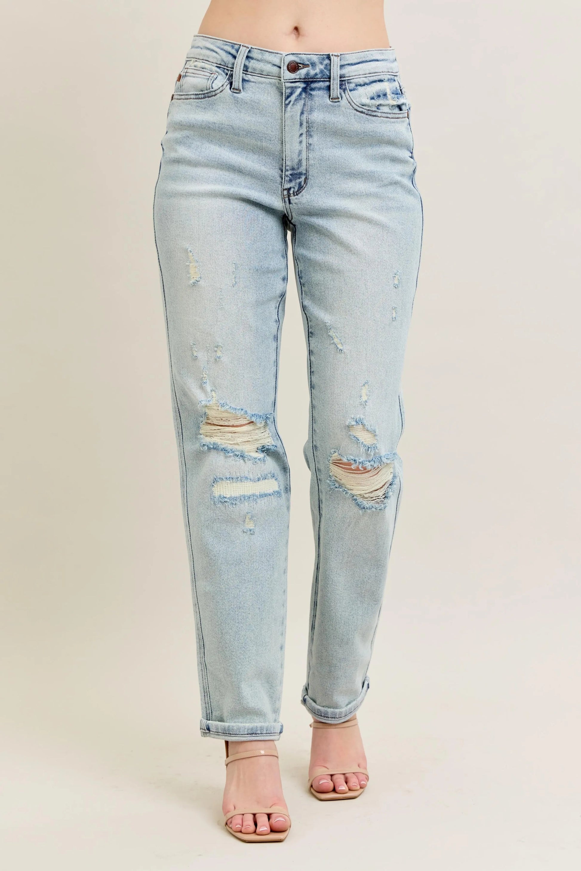 Judy Blue - Light Wash Distressed Straight Leg Jeans