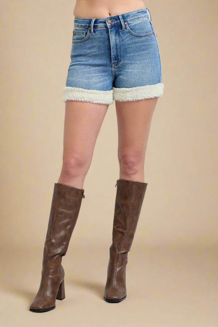 Judy Blue - Light Wash Fleece Lined Denim Shorts