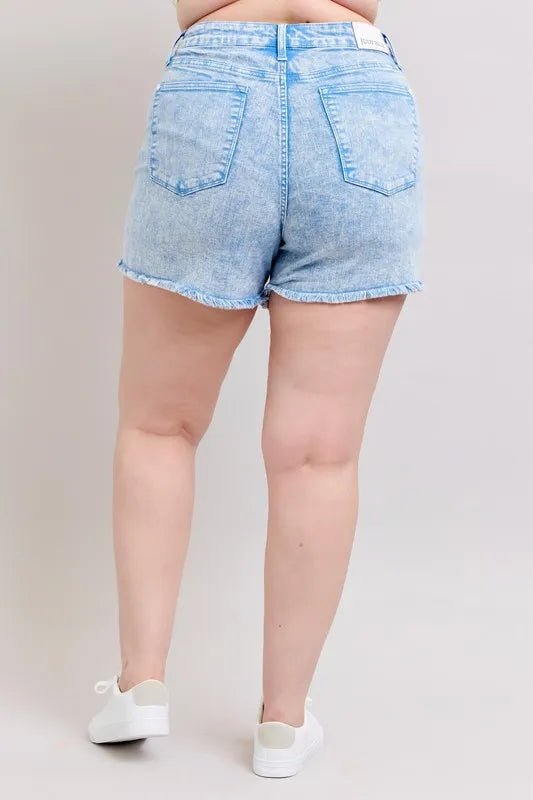 Judy Blue - Light Wash Frayed Hem Denim Shorts