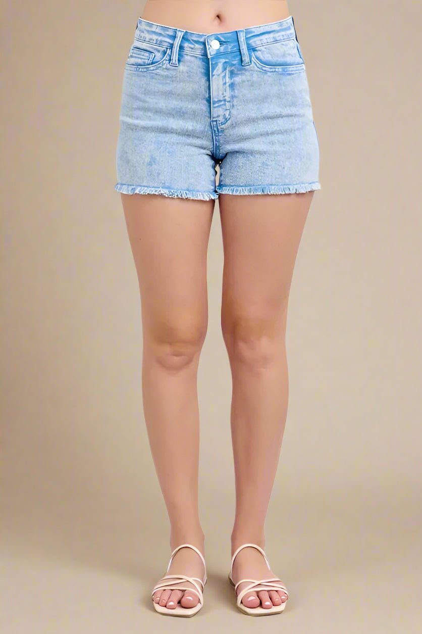 Judy Blue - Light Wash Frayed Hem Denim Shorts