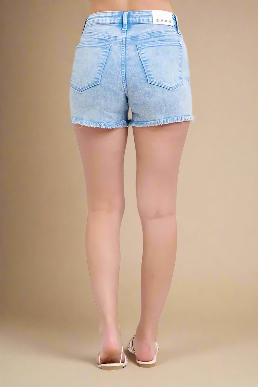 Judy Blue - Light Wash Frayed Hem Denim Shorts