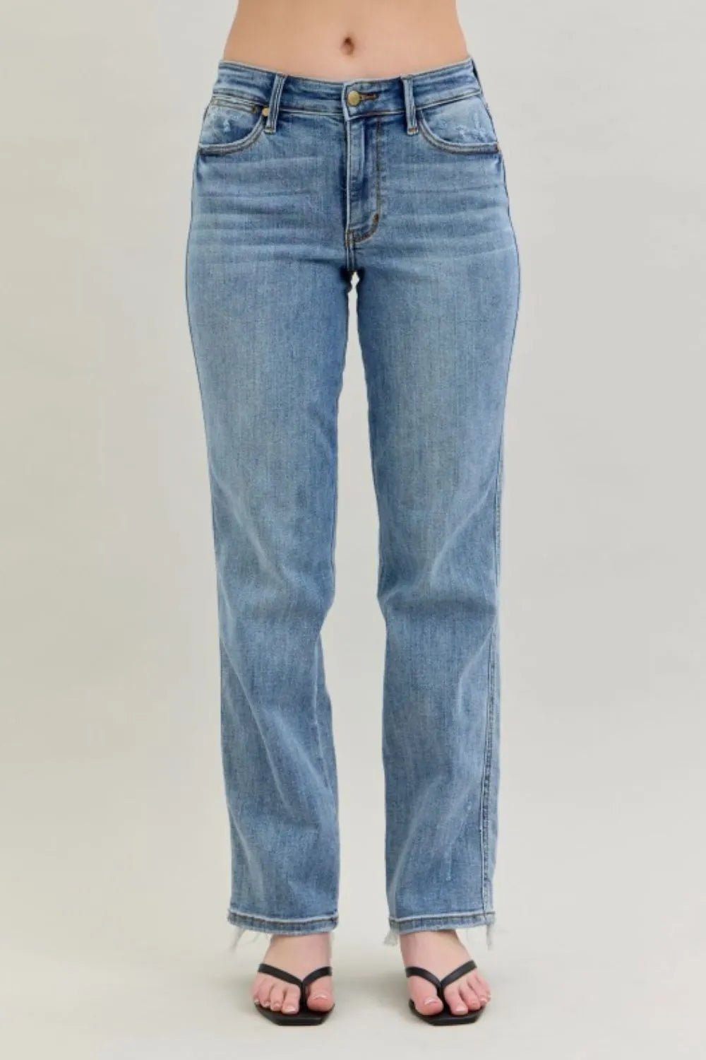Judy Blue - Light Wash High Rise Straight Leg Jeans with Raw Hem