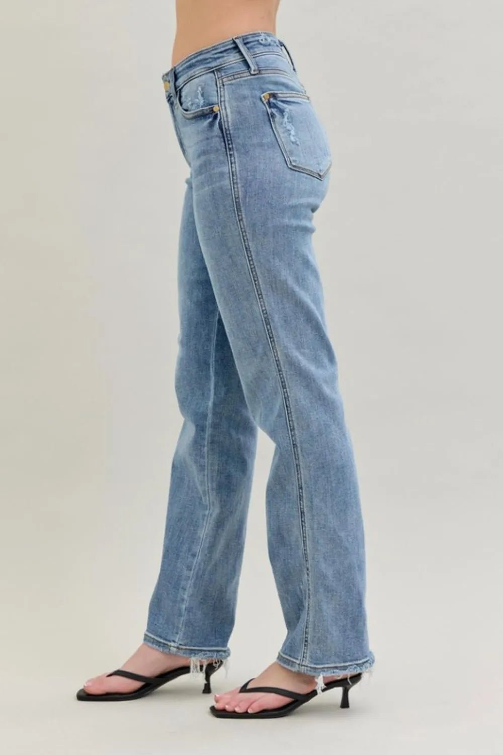 Judy Blue - Light Wash High Rise Straight Leg Jeans with Raw Hem