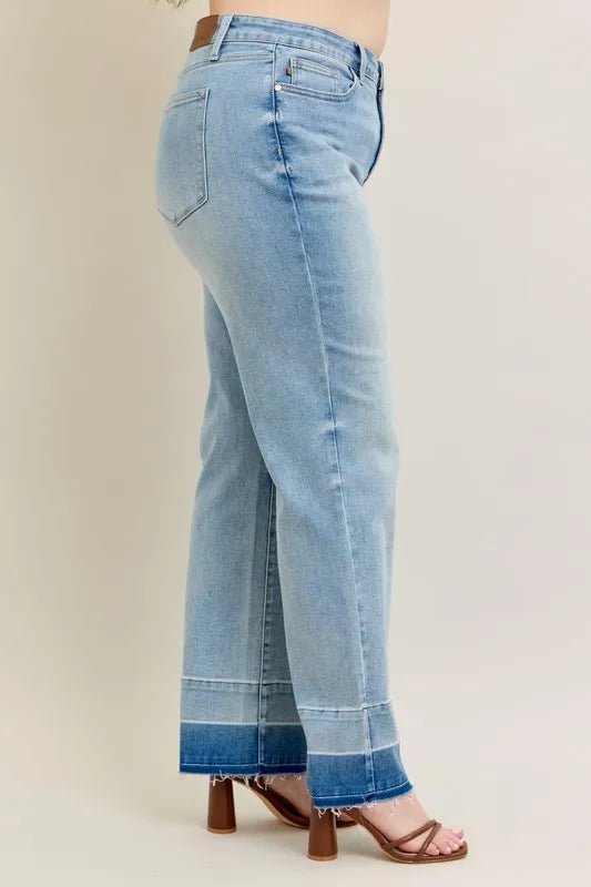 Judy Blue - Light Wash Wide Leg Jeans with Contrast Hem