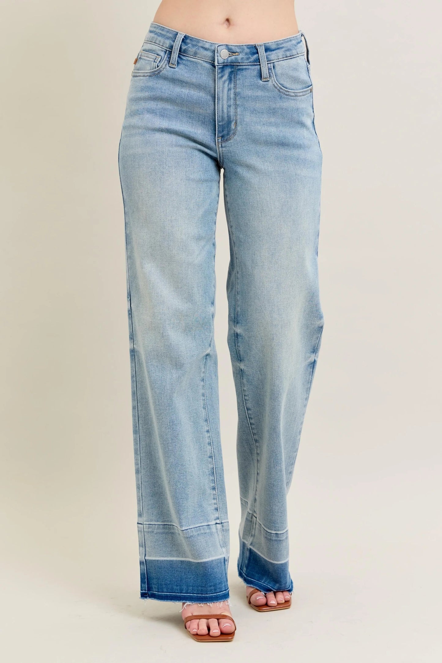 Judy Blue - Light Wash Wide Leg Jeans with Contrast Hem