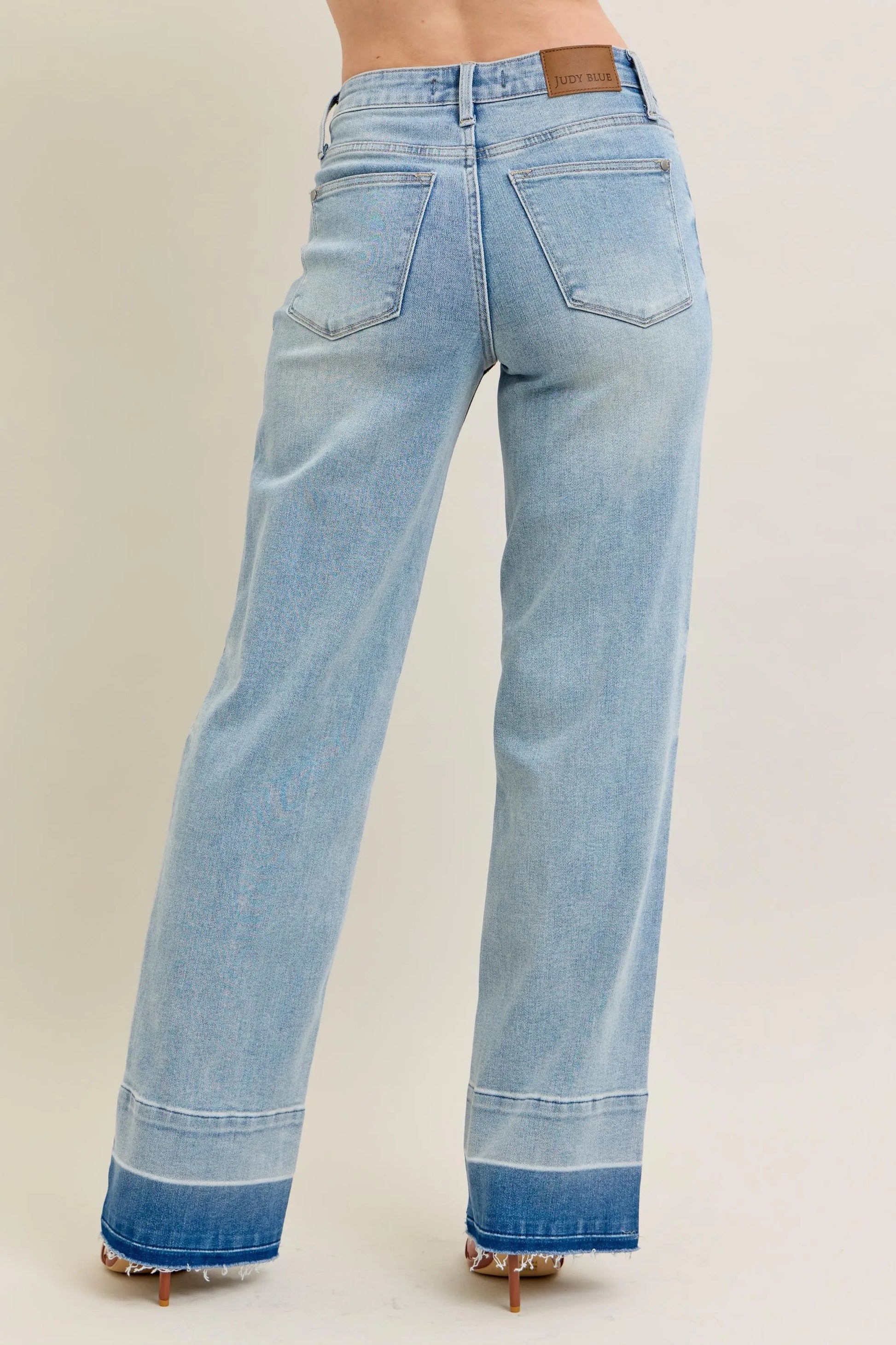 Judy Blue - Light Wash Wide Leg Jeans with Contrast Hem