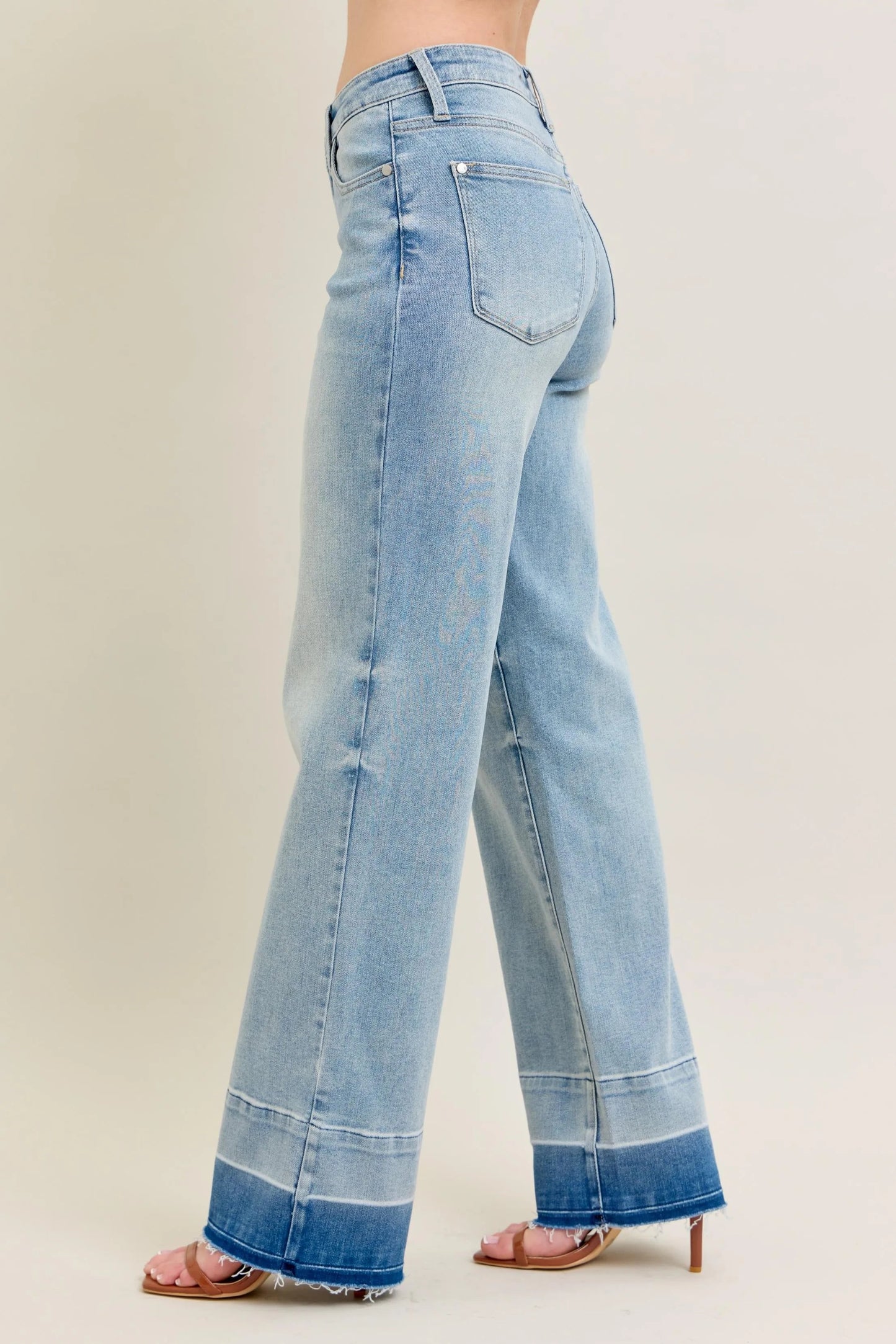 Judy Blue - Light Wash Wide Leg Jeans with Contrast Hem