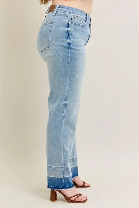Judy Blue - Light Wash Wide Leg Jeans with Contrast Hem