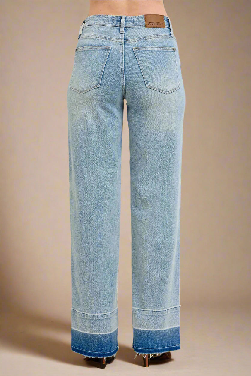 Judy Blue - Light Wash Wide Leg Jeans with Contrast Hem