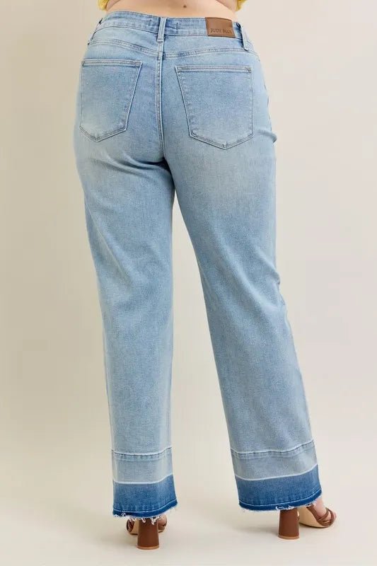 Judy Blue - Light Wash Wide Leg Jeans with Contrast Hem