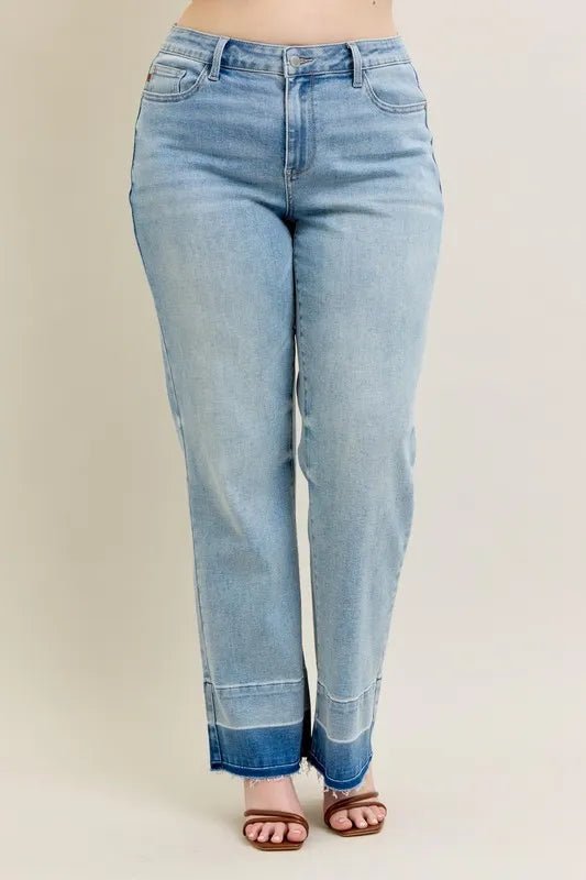 Judy Blue - Light Wash Wide Leg Jeans with Contrast Hem