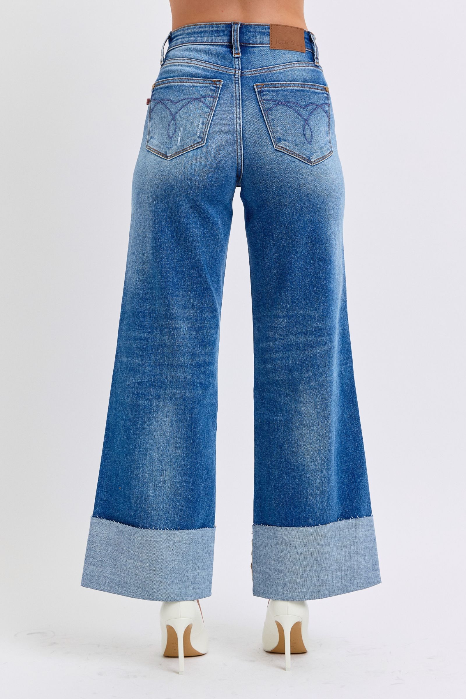 Judy Blue - Medium Wash Distressed High Waist Wide Leg Jeans