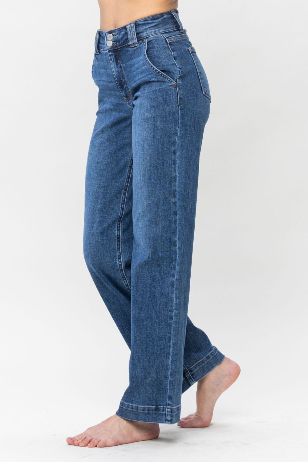 Judy Blue - Medium Wash Double Button Wide Leg Jeans