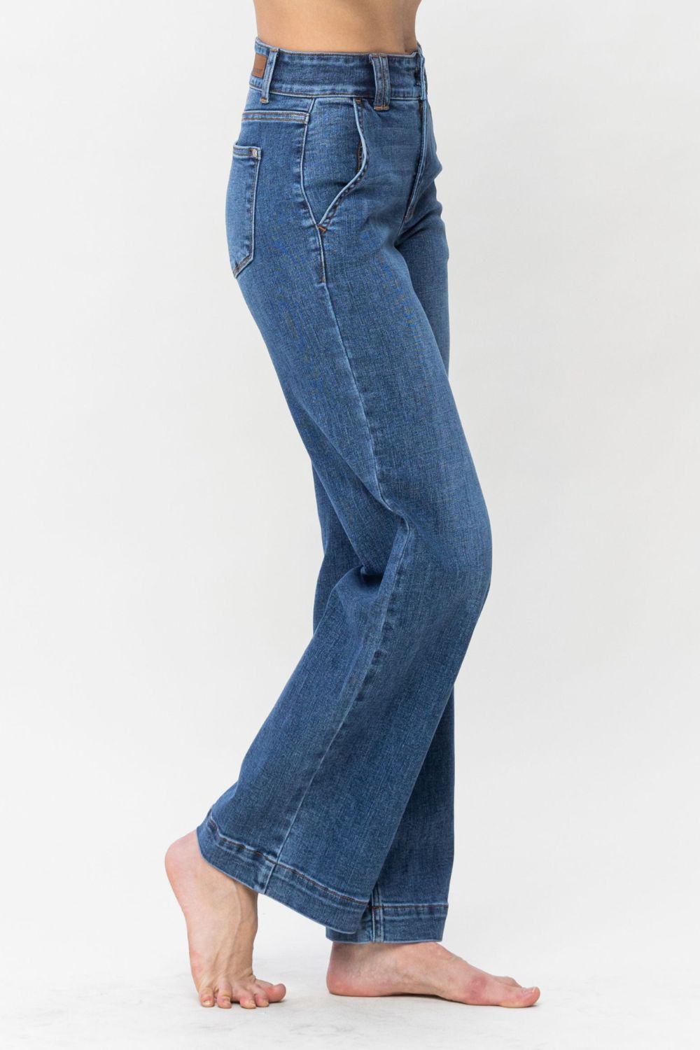 Judy Blue - Medium Wash Double Button Wide Leg Jeans