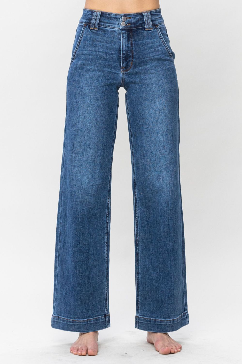 Judy Blue - Medium Wash Double Button Wide Leg Jeans