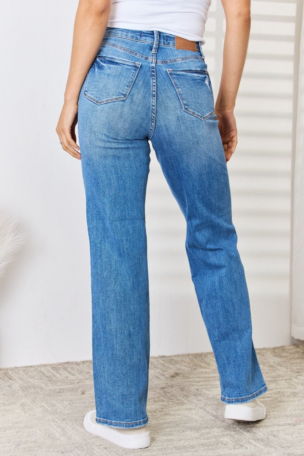 Judy Blue - Medium Wash High Waist Distressed Straight Leg Jeans