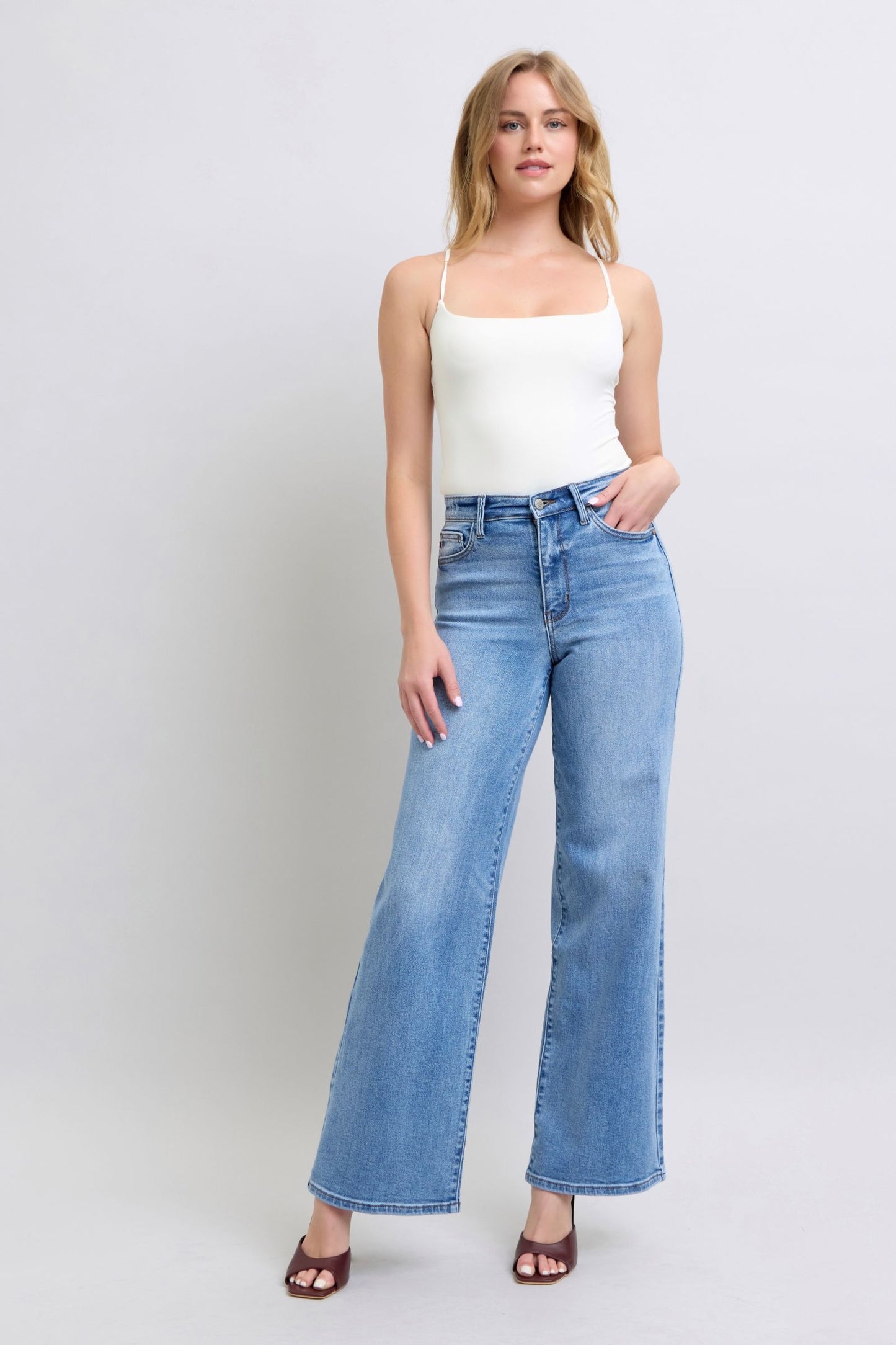 Judy Blue - Medium Wash High Waist Wide Leg Jeans