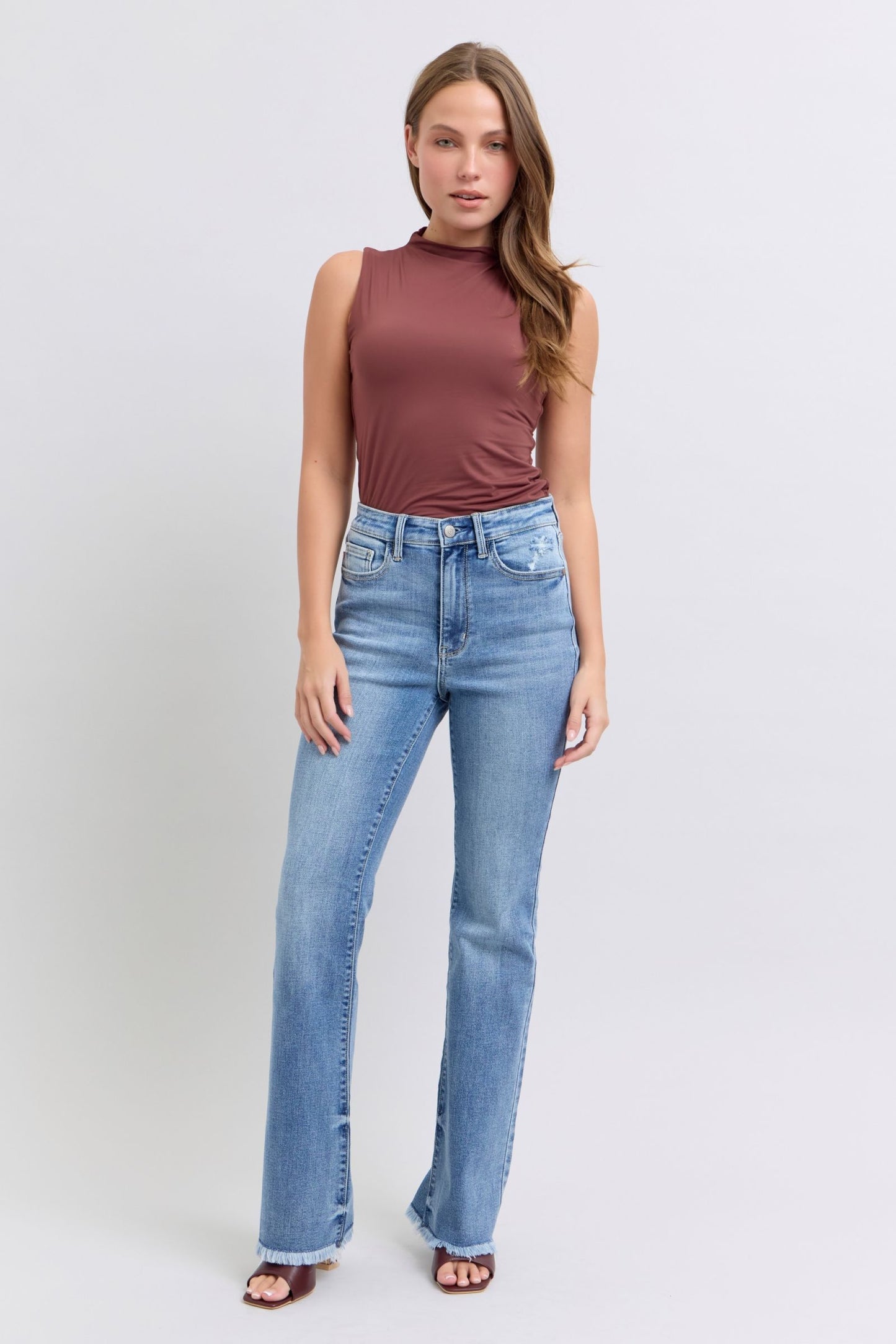 Judy Blue - Medium Wash Raw Hem High Rise Bootcut Jeans