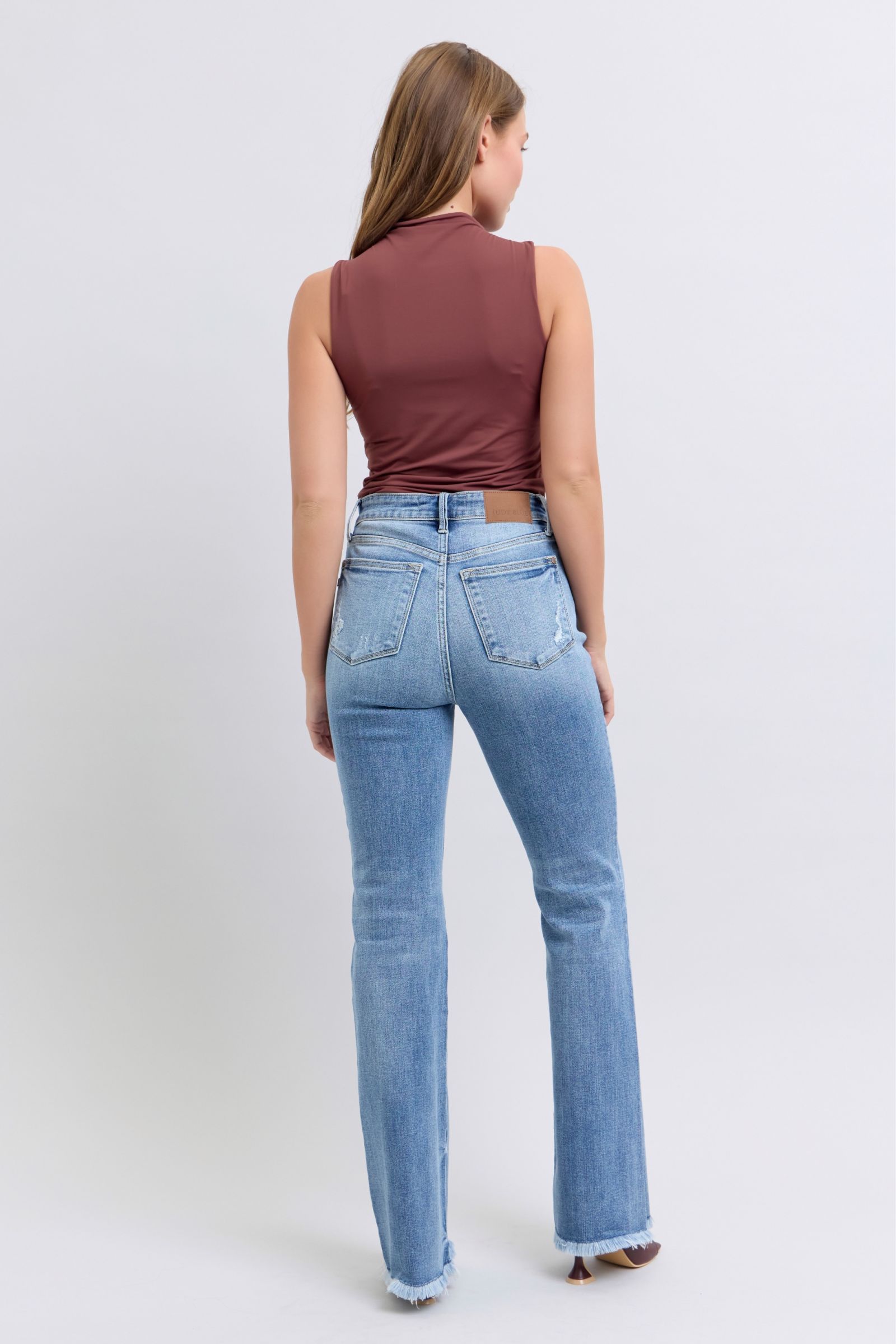 Judy Blue - Medium Wash Raw Hem High Rise Bootcut Jeans