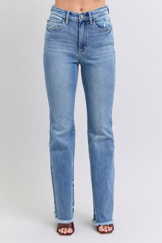 Judy Blue - Medium Wash Raw Hem High Rise Bootcut Jeans