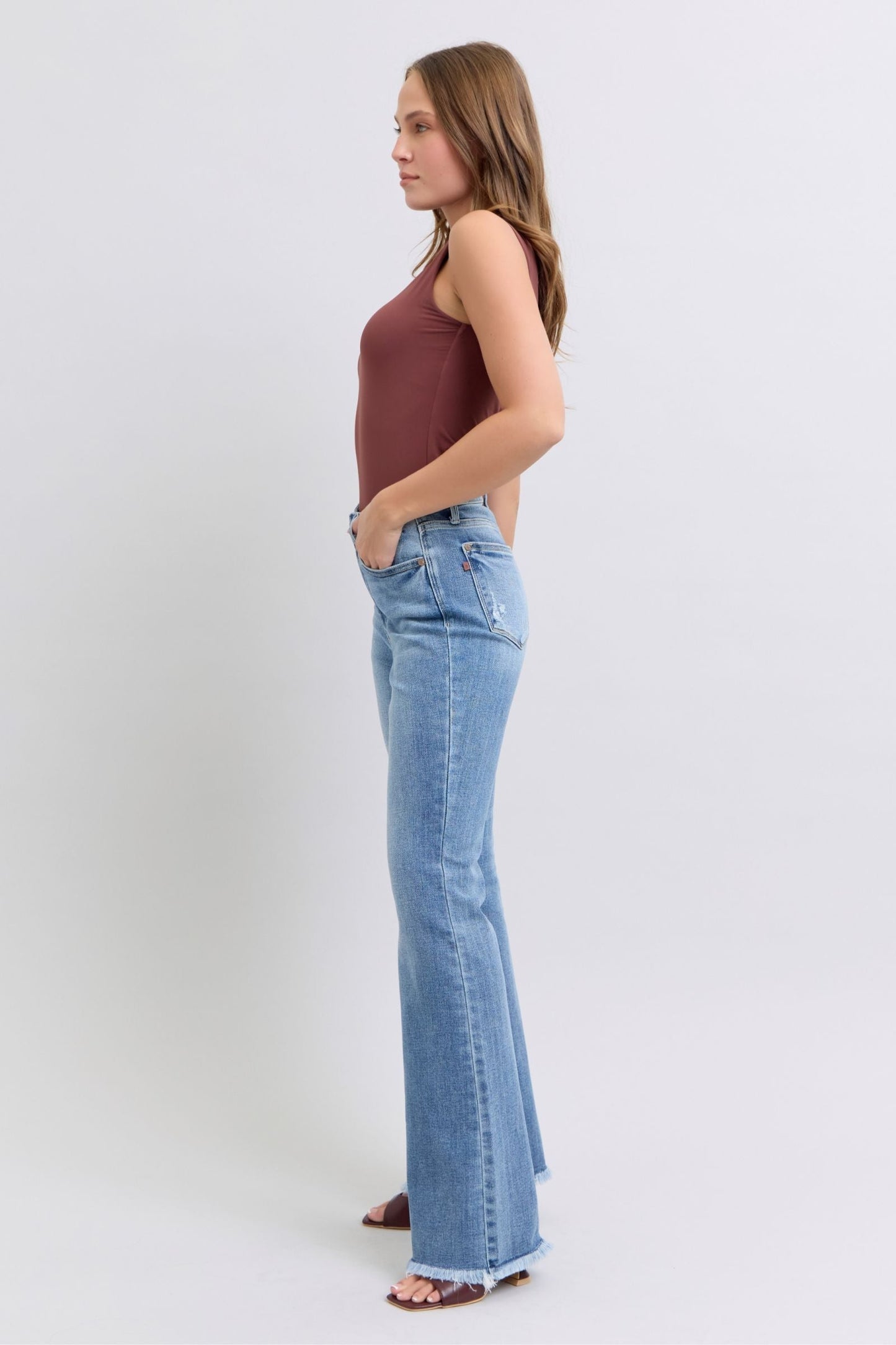 Judy Blue - Medium Wash Raw Hem High Rise Bootcut Jeans