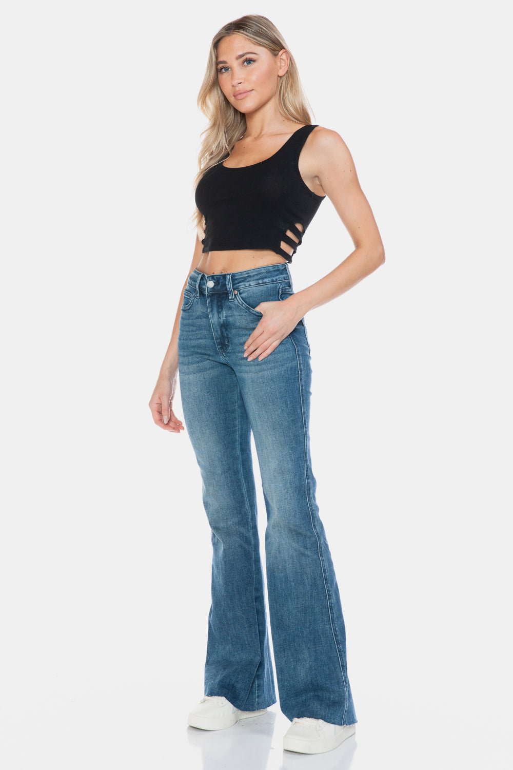 Judy Blue - Medium Wash Tummy Control Cut Hem Flare Jeans