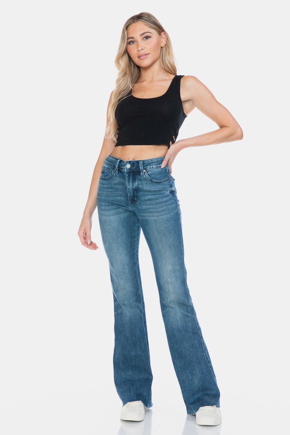 Judy Blue - Medium Wash Tummy Control Cut Hem Flare Jeans