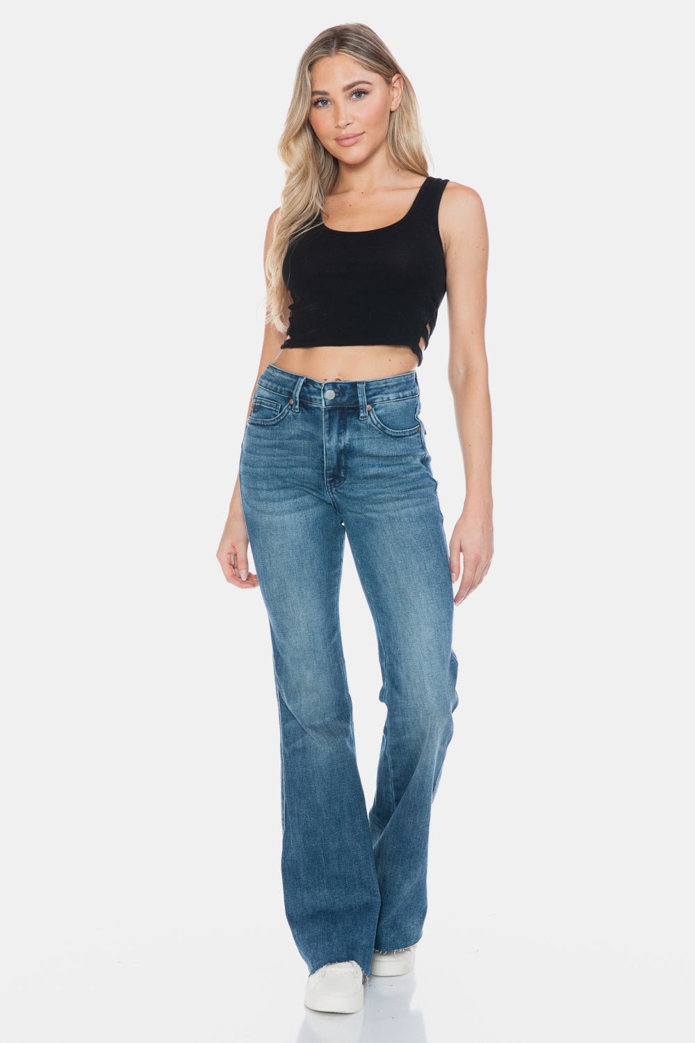 Judy Blue - Medium Wash Tummy Control Cut Hem Flare Jeans