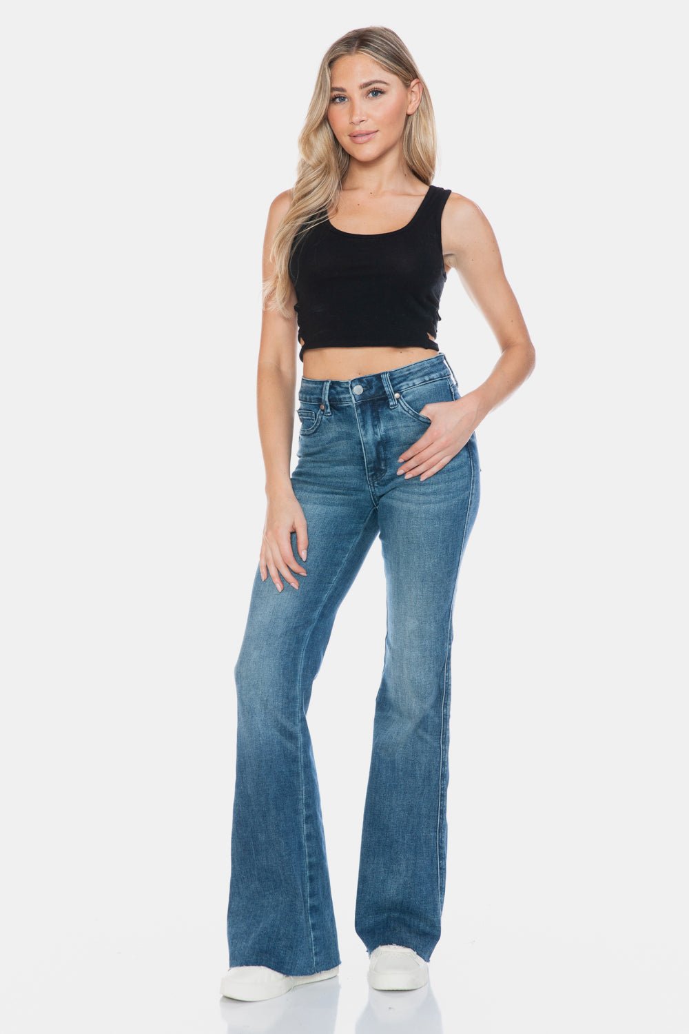 Judy Blue - Medium Wash Tummy Control Cut Hem Flare Jeans