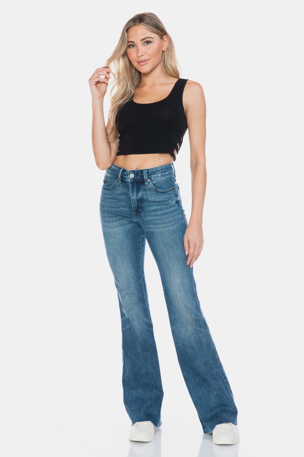 Judy Blue - Medium Wash Tummy Control Cut Hem Flare Jeans