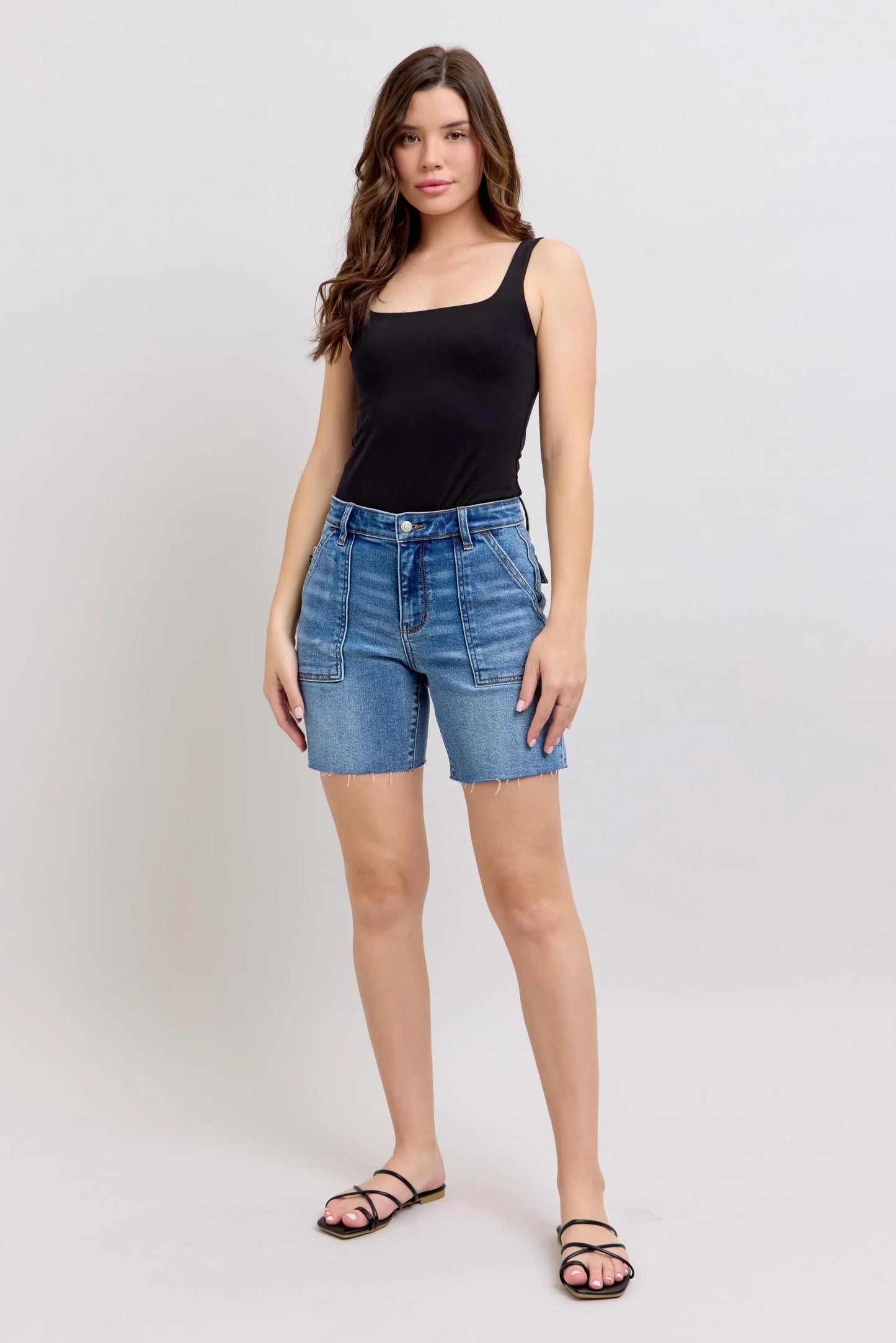 Judy Blue - Medium Wash Utility Pocket Denim Shorts