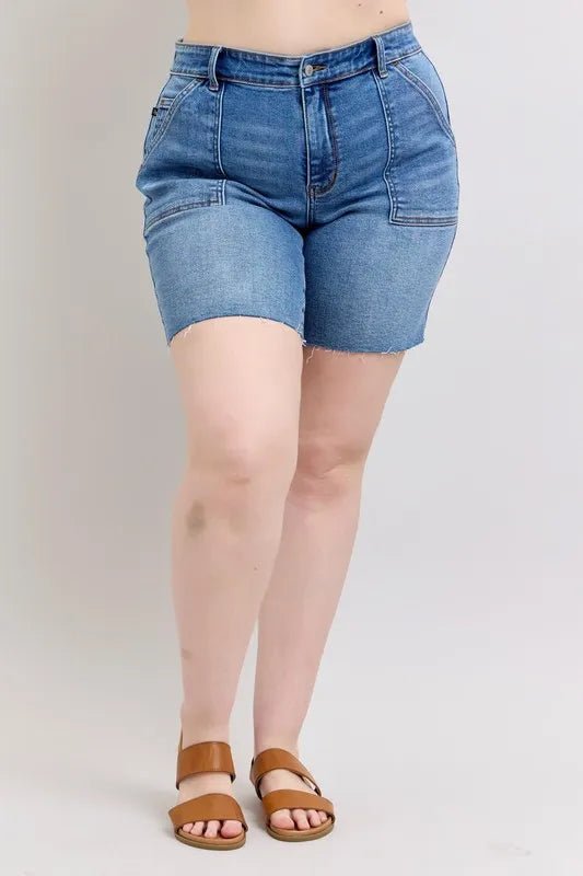 Judy Blue - Medium Wash Utility Pocket Denim Shorts