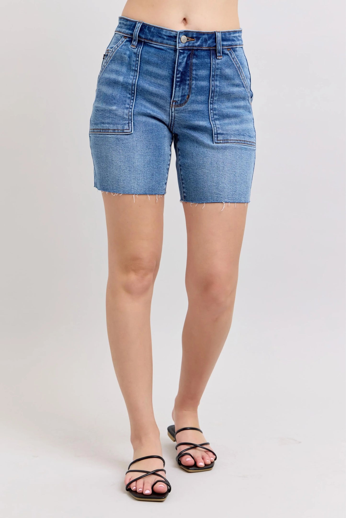 Judy Blue - Medium Wash Utility Pocket Denim Shorts