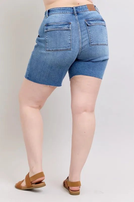 Judy Blue - Medium Wash Utility Pocket Denim Shorts