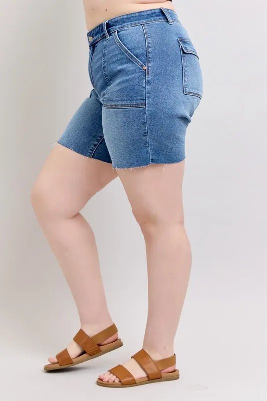 Judy Blue - Medium Wash Utility Pocket Denim Shorts
