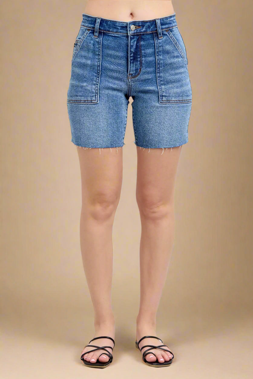 Judy Blue - Medium Wash Utility Pocket Denim Shorts