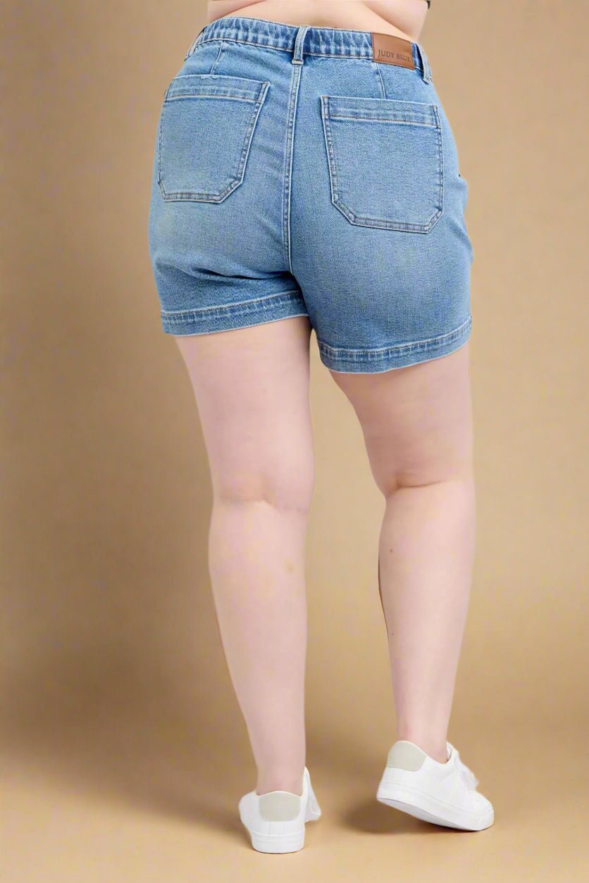 Judy Blue - Plus Size Light Wash High Rise Denim Drawstring Shorts