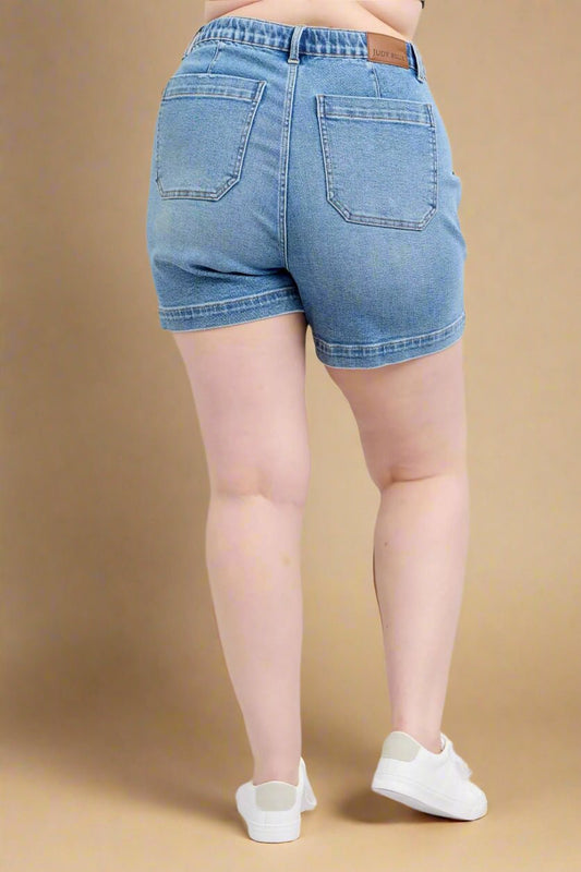 Judy Blue - Plus Size Light Wash High Rise Denim Drawstring Shorts