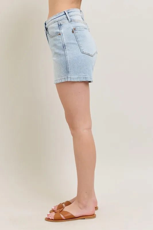 Judy Blue - Raw Hem Light Wash Denim Shorts